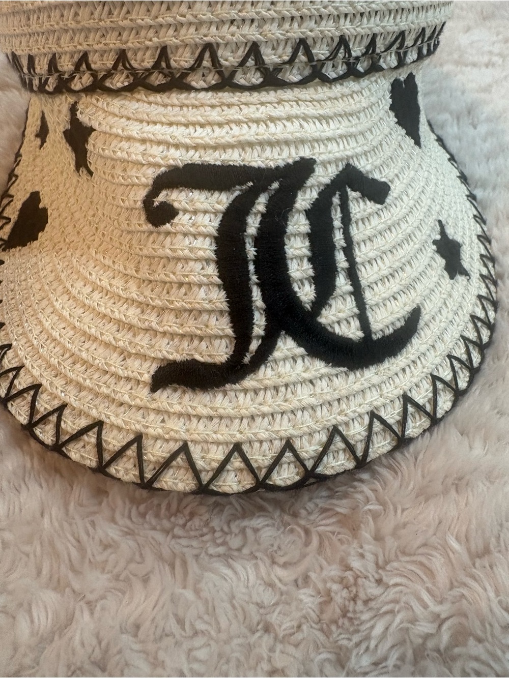 Juicy Couture Cream Straw Visor With Black Logo And Stitching View 2